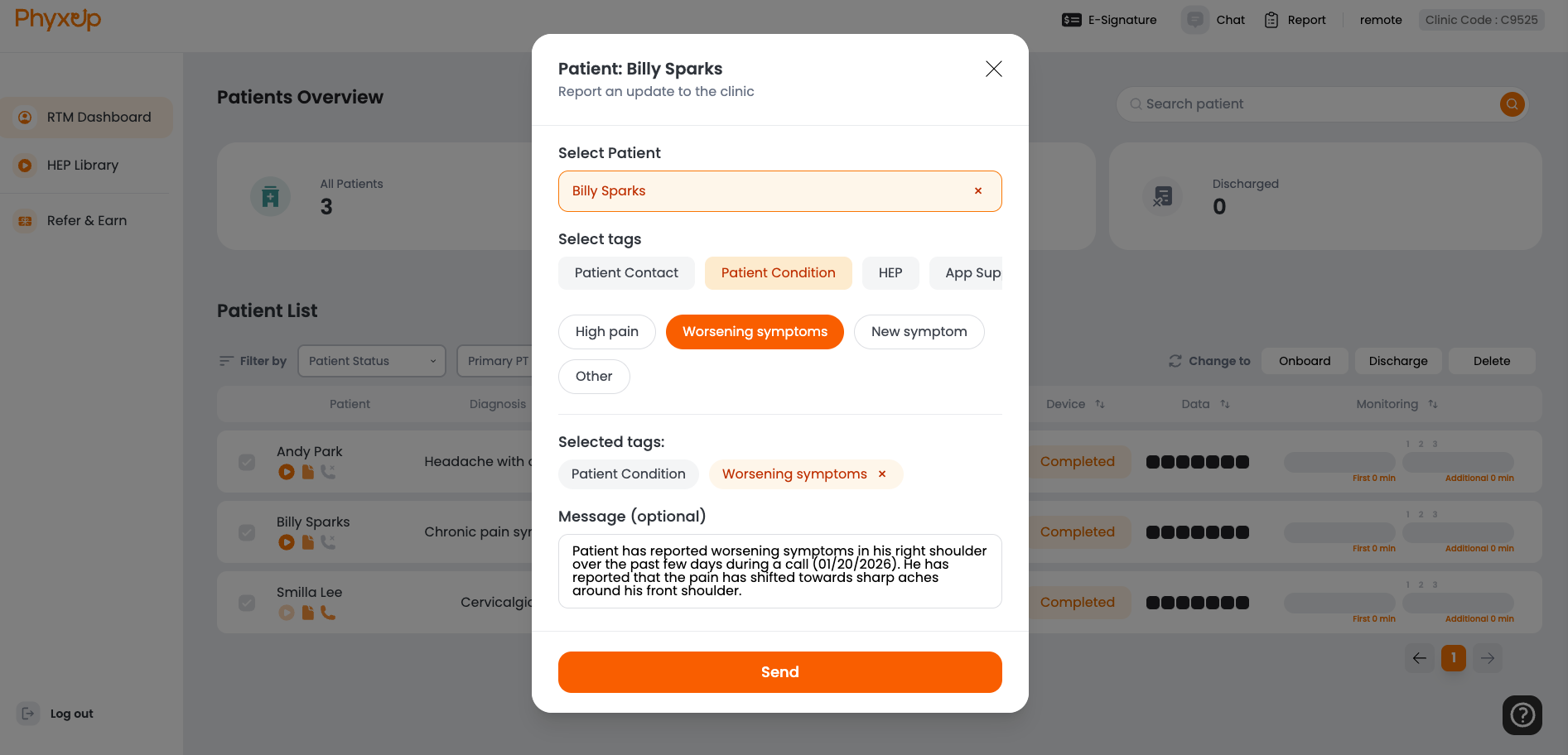 patient dashboard screenshot