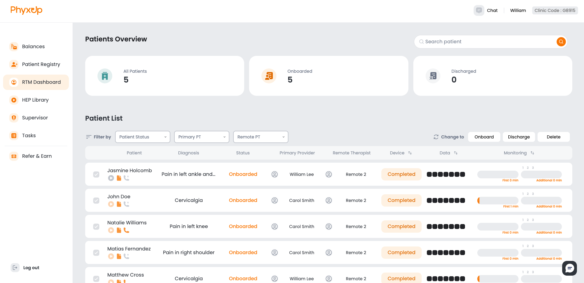 patient dashboard screenshot